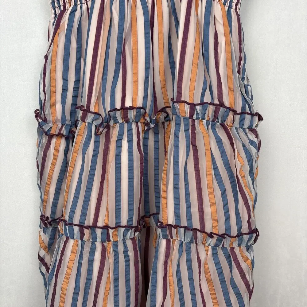 Tularosa Revolve Ingrid Dress M Colorful Striped Ruffled Smocked Fit and Flare - Picture 8 of 12